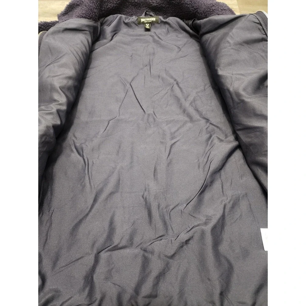 True Religion Mens TR Logo Sherpa Jacket Eclipse Navy Blue Fleece 110299 Size M